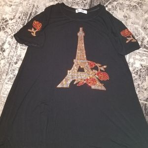 Glitter Rhinestone Eiffel Tower Rose shirt